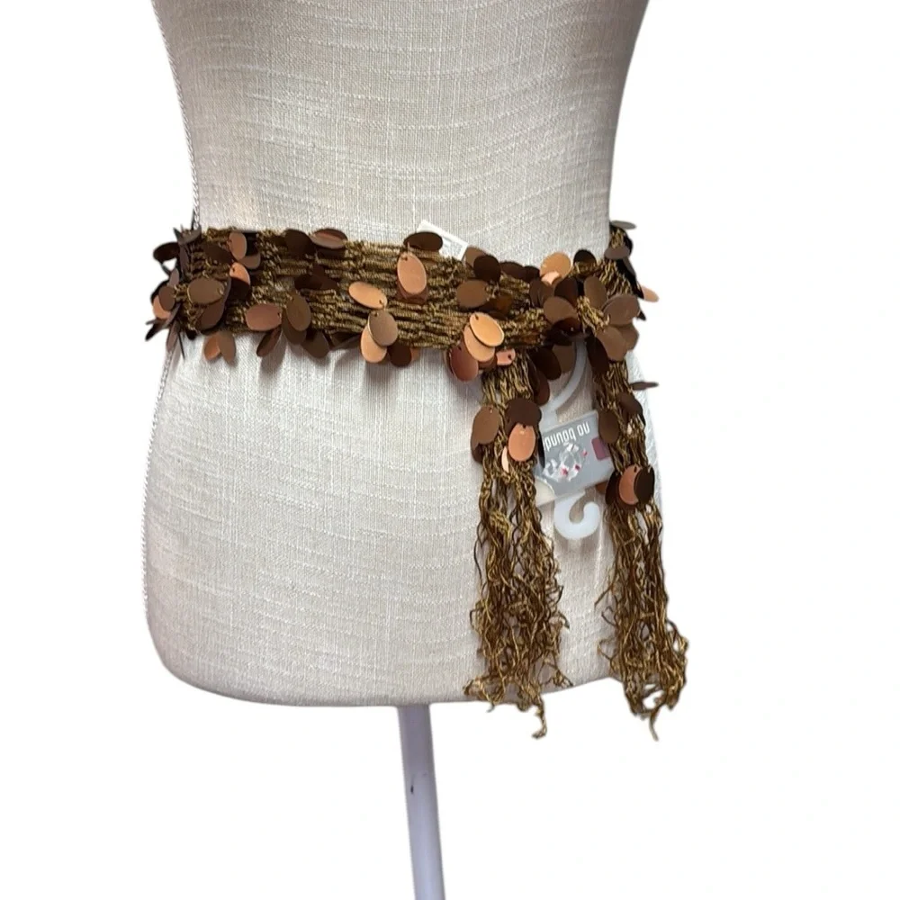Vintage NWT No Boundaries Brown Wrap Belt Sequins Fringe Accessory Y2K